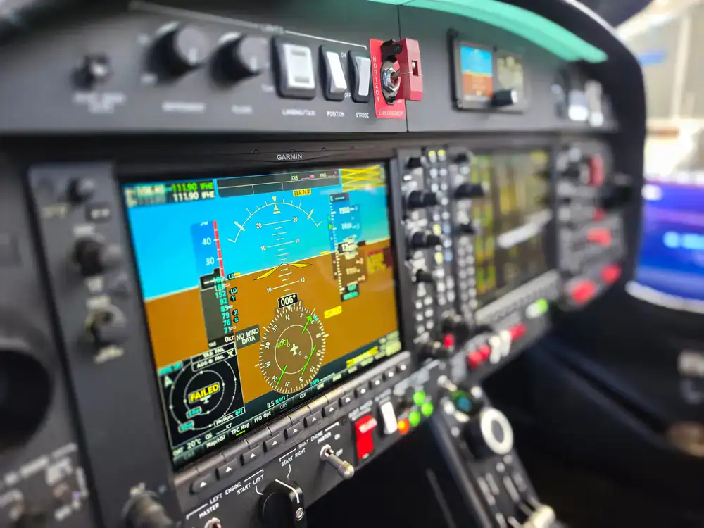 Close up view of virtual aircraft flight management computer
