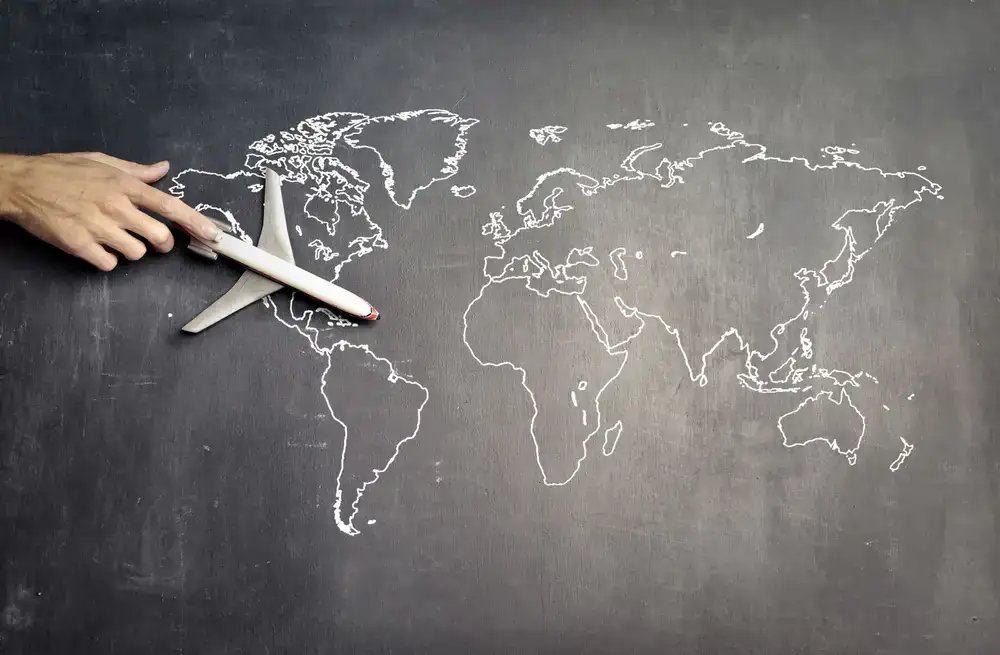 Virtual flight simulator route map showing global connections